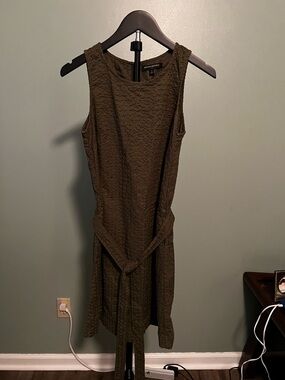 Banana Republic Olive Eyelet Sleeveless Midi Dress with Waist Tie